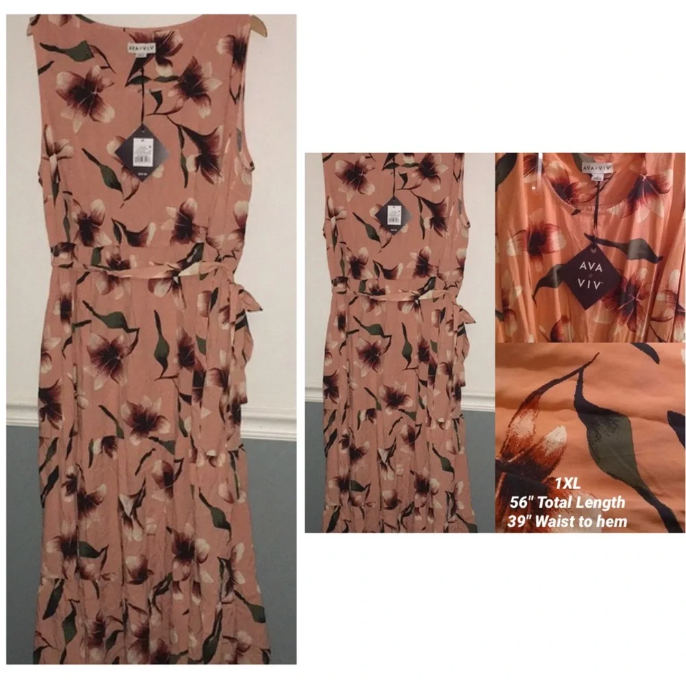BNWT Ava & Viv Plus Size Floral Summer Maxi Dress - Picture 3 of 5
